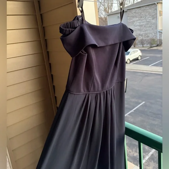 🆕 Adrianna Papell Midnight Crepe Chiffon Gown Elegant Formal Maxi Dress Size 8 - Picture 6 of 16